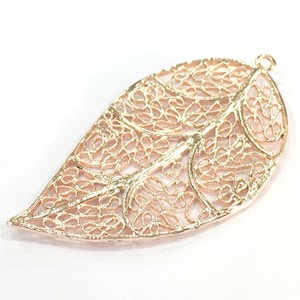Rose Gold Plated Brass Leaf Pendant 52x32mm G4455