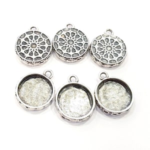 Silver Pendant Blank Bezel Base Setting Necklace Blank Resin Blank Mountings Antique Silver Plated  (14mm )  G8800