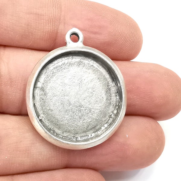 Round Charm Bezel, Resin Blank, inlay Mounting, Mosaic Pendant Frame, Cabochon Base,Dry Flower Setting,Antique Silver Plated (25mm) G28777