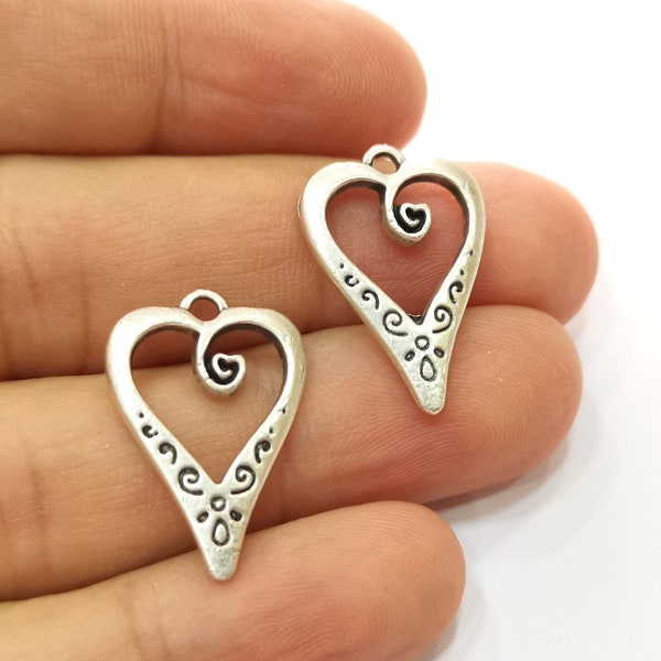 Heart Charms Antique Silver Plated Charms (25x17mm) G19702