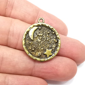 2 Stück Crescent Star Charms, Mond Anhänger antike Bronze überzogen (29 x 25 mm) G29131