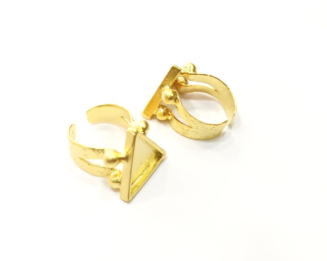 Triangle Gold Ring Settings Blank Hammered Inlay Ring Mosaic Ring Bezel