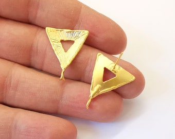 Triangle Earring Stud Base Gold Plated Brass Earring 1 pair (25x21mm)  G24967
