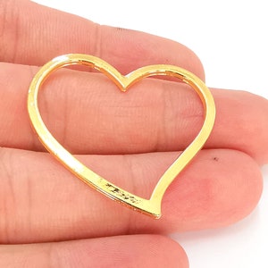 2 Heart Charms 24k Shiny Gold Plated Charms (39x35mm)  G22915