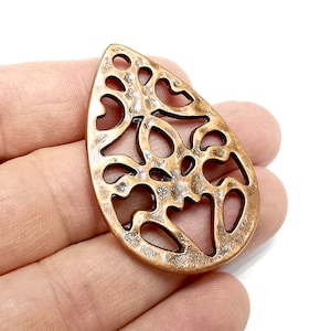 Drop Filigree Charms Pendant Antique Copper Plated Charm (50x33mm) G29620
