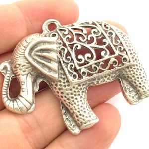 Elephant Pendants (57x45mm) Antique Silver Plated Metal  G5976