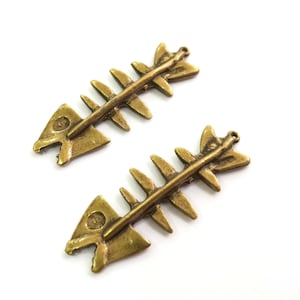 2 Antique Bronze Fish bone Charms Antique Bronze Plated Charms (52x19mm) G18601