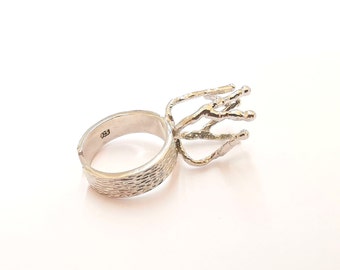 Claw Ring Sterling Silver Claw Ring Blank 925 Silver Ring Bezel Branched Ring Setting Cabochon Mounting Adjustable Ring Base G30108