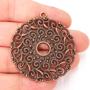 Filigree Round Pendant Antique Copper Plated Pendant (52x48mm) G22744