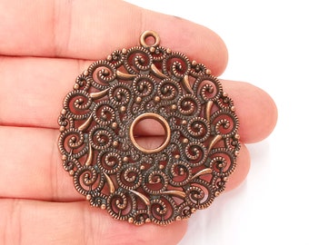 Filigree Round Pendant Antique Copper Plated Pendant (52x48mm) G22744