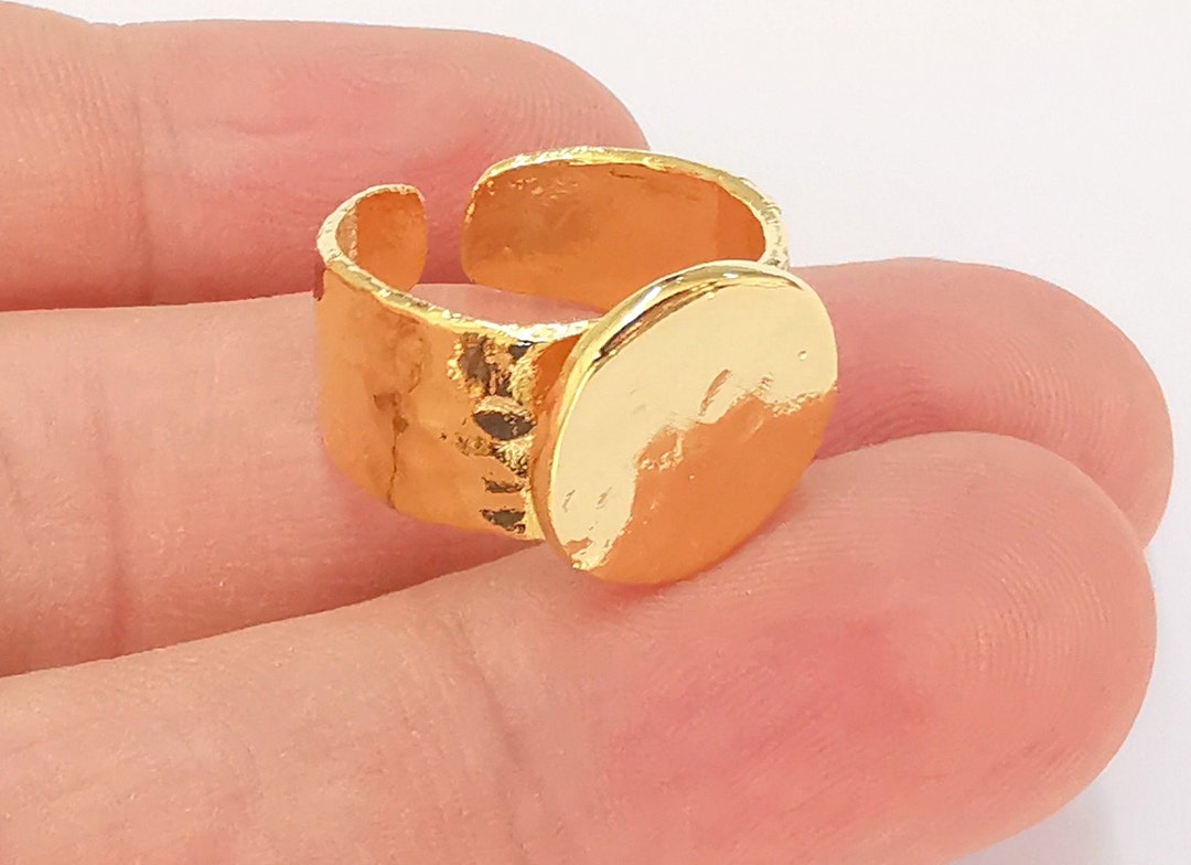 Gold Ring Setting Blank Large Ring Mounting Cabochon Base Adjustable