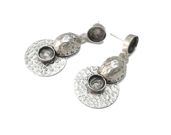 Hammered Disc Dangle Earring Set Base Antique Silver Plated Brass Earring Base (52x24mm) (10mm blanks) G26596