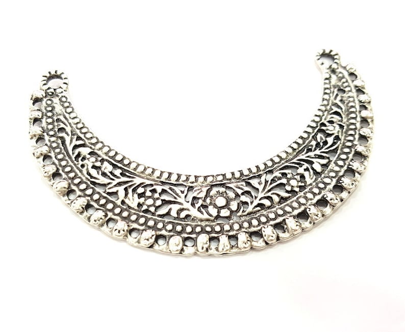 Silver Pendant Oxidized Silver Collar Pendants Antique Silver Plated Pendants (114x25mm) G6532 image 2