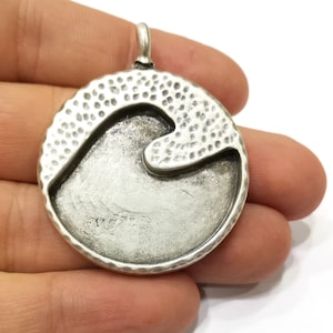 Wave Charms Wave Blank Resin Blank Antique Silver Plated Charms (50x40mm)  G19393