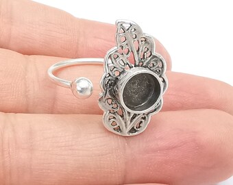 Leaf Leaves Silver Ring Setting Blank Cabochon Mounting