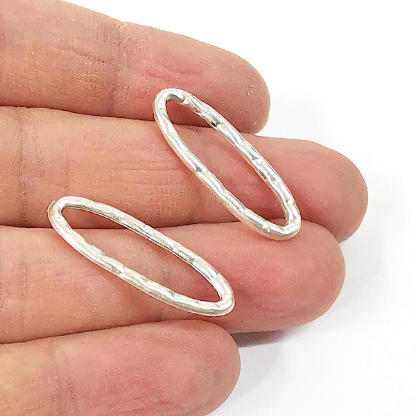 Hammered oval findings Antique silver plated findings (30x10mm)  G24126