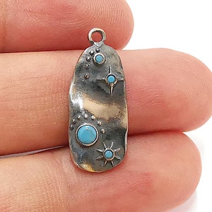 Sterling Silver Charms 925 Oxidized Silver Pendant with Turquoise Stone , Pendant (27x11mm) G30118