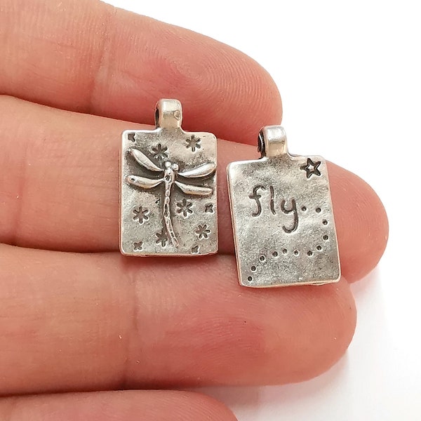 Dragonfly Double Sided Charms Antique Silver Plated Charm (20x12mm) G26325