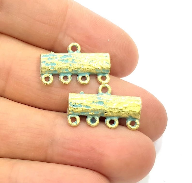 Faux Patina over Antique Bronze Tone 4 End Bar Blue Patina Charms Verdigris Charms Antique Blue Charms 20x10mm G11458