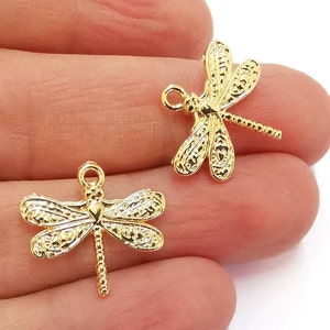 4 Dragonfly Charms Shiny Gold Plated Charms (21x19mm)  G20868