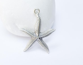 Dije de estrella de mar, colgante de plata de ley, joyería náutica bohemia de playa, colgante con temática oceánica, chapado en plata antigua, 30 x 25 mm, G37184