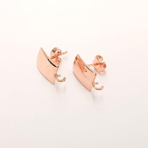 Sterling Silver Rose Gold Earring Posts 2 Pcs (1 pair) 925 Silver Earring Needle with Loop Findings (14x8mm) G30348