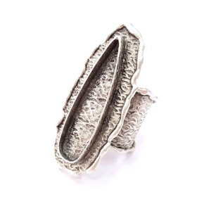 Silver Ring Blank Base Bezel Settings Cabochon Base Mountings Adjustable (35x10mm Blank) , Antique Silver Plated Brass G8674