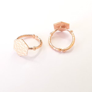 Hexagon Stamping Ring Blanks, Rose Gold Plated Sterling Silver, Engraving Statement Ring, Adjustable Ring 925 Solid Silver 11mm G30345
