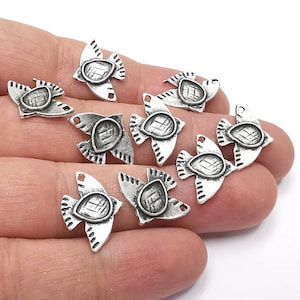 10 Silver bird bezel charm blank base Antique silver plated charms 20x14mm (Blank Size 8x6mm) G26295