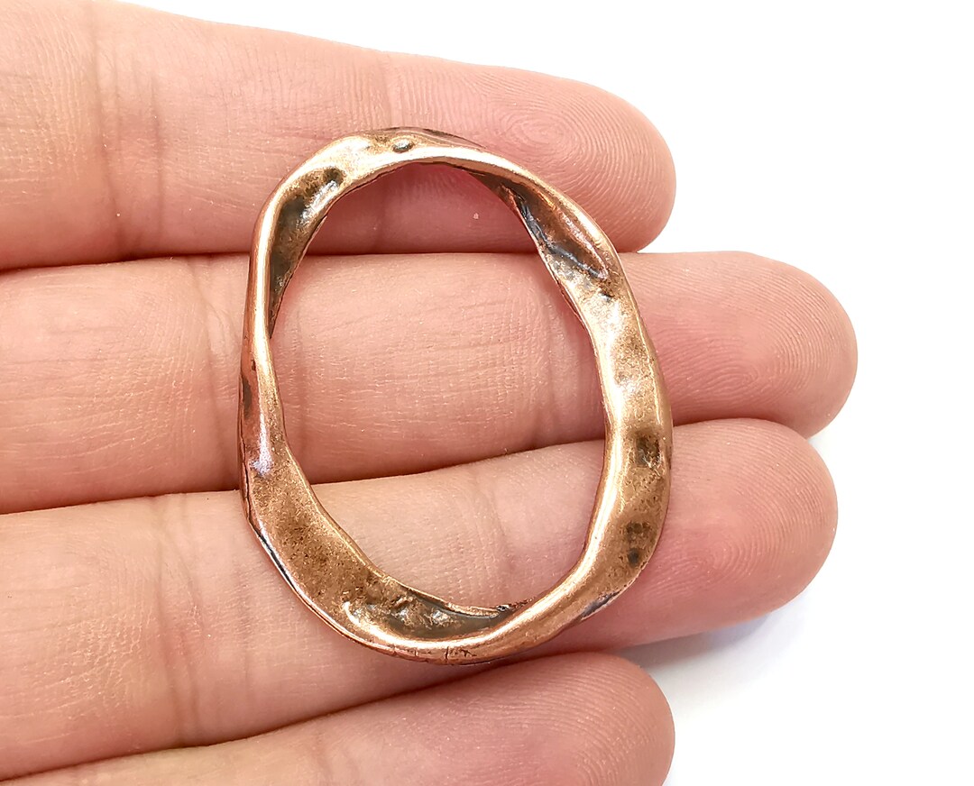 Hammered Oval Hoop Charms Antique Copper Plated Charms Etsy