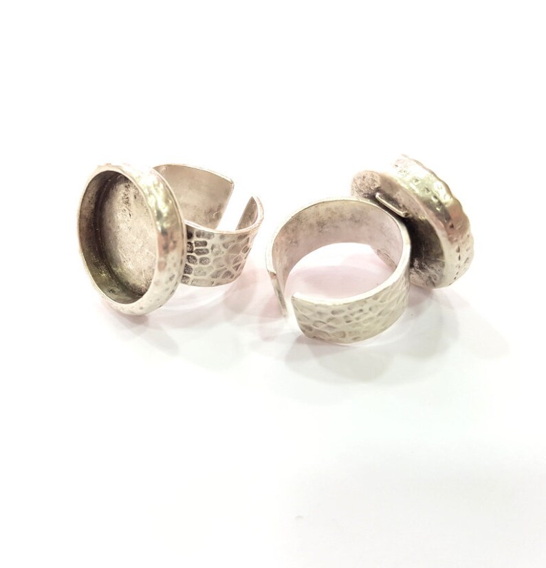 G20119 Ring Blank Setting Resin Dry Flower Base Hammered Ring Bezel inlay Back Glass Cabochon Mounting Adjustable Antique Silver Ring 18mm