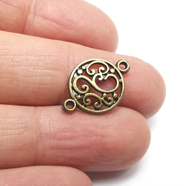 Round Filigree Charms Connector Antique Bronze Plated Charms (20x14mm) G34718