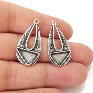 Silver triangle drop charm blank base Antique silver plated 32x16mm (Blank Size 13x8mm) G25823