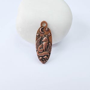 Ciondolo Volpe e Luna, design boschivo su entrambi i lati, placcato in rame anticato, 30 x 12 mm, G37904 immagine 2