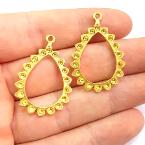 4 Gold Drop Charm Gold Plated Charms  (35x23mm)  G8807