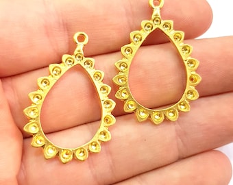 4 Gold Drop Charm Gold Plated Charms  (35x23mm)  G8807