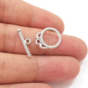 10 sets ribbed silver toggle clasps  Antique silver plated toggle clasp findings 17x14mm+20x6mm  G25742