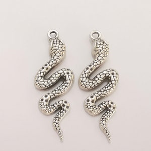 May include: Two silver snake charms with a detailed, textured design. The charms are perfect for adding a touch of whimsy to jewelry projects.