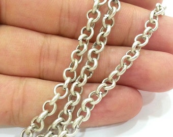 Silver Rolo Chain (5 mm) Antique Silver Plated Rolo Chain G9963