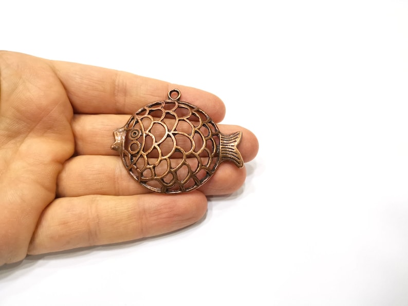 Fish Pendant Antique Copper Plated Metal G17360 57x48mm