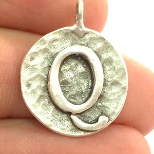 Initials  Q Charm , Antique Silver  Plated Brass G4863