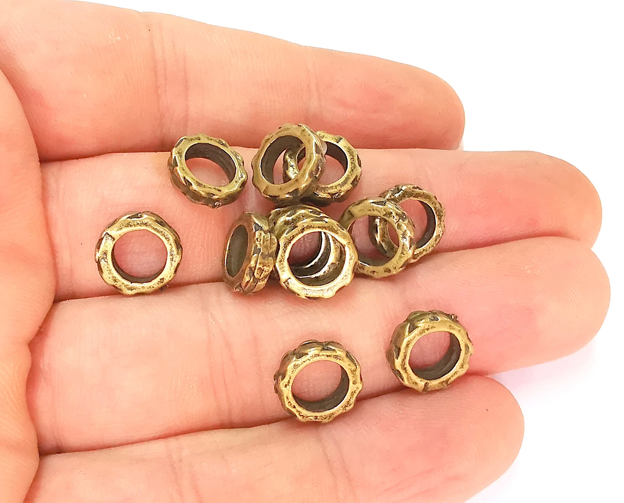 G25320 10 Rondelle beads Antique bronze plated beads 11x10mm