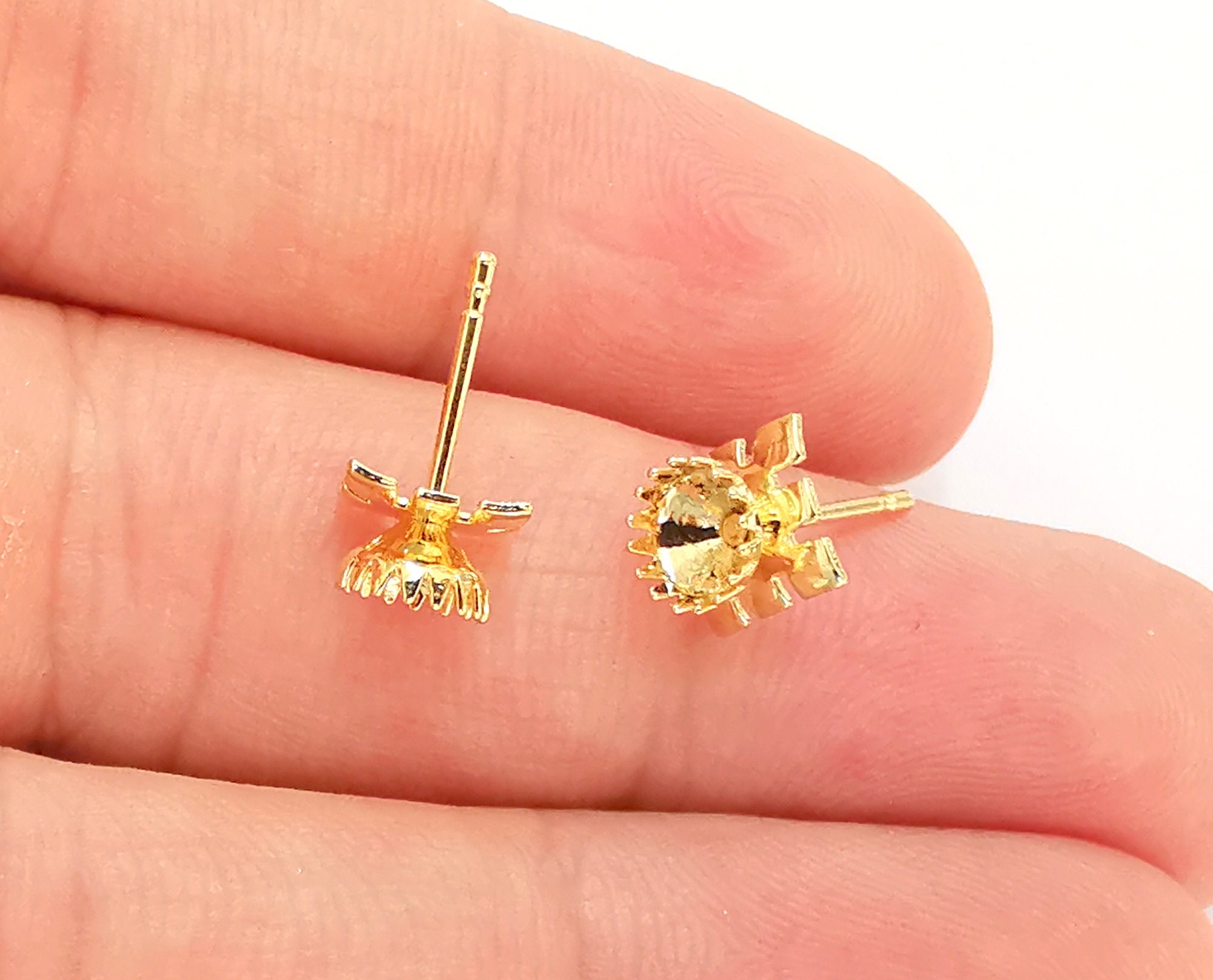 6 Gold Earring Wire Pointed Back Cabachons Bezel (6 Pcs - 3 6 Gold Earring Wire Pointed Back Cabachons Bezel (6 Pcs - 3