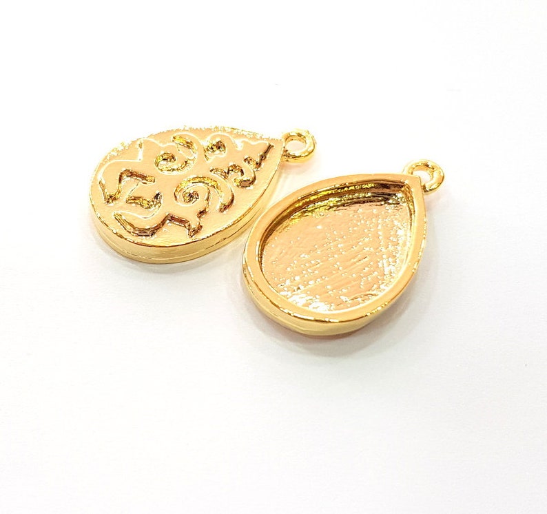 2 Gold Pendant Blank Base Setting Necklace Blank Resin Blank Mountings inlay Blank Shiny Gold Plated Blank G12507 18x13 mm blank