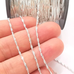 1mt(3.3ft) Sterling Silver Singapore Chain 925 Solid Silver Rope Chain Serpentine Chain (1,5mm) G30049