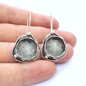 Earring Blank Base Settings Silver Resin Blank Cabochon Base inlay Blank Mountings Antique Silver Plated Brass (15mm blank)  G14502