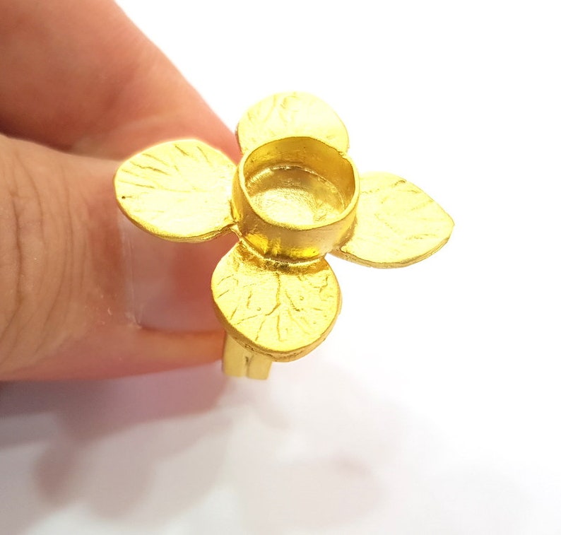 Gold Plated Brass G14720 Gold Ring Settings Blank inlay Ring Mosaic Ring Bezel Base Cabochon Mountings Adjustable 10mm blank