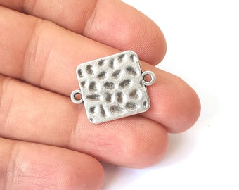 Hammered rectangle connector charm Antique Silver Plated charms (25x19 mm)  G26029