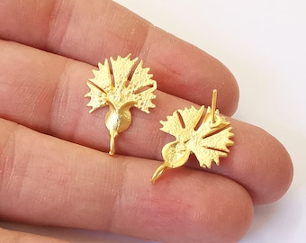 Carnation Earring Stud Base Gold Plated Brass Earring 1 pair (24x16mm)  G24973