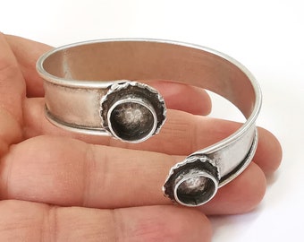 Band bracelet cuff blank bezel Glass cabochon base Adjustable antique silver plated brass (11mm ) G25386